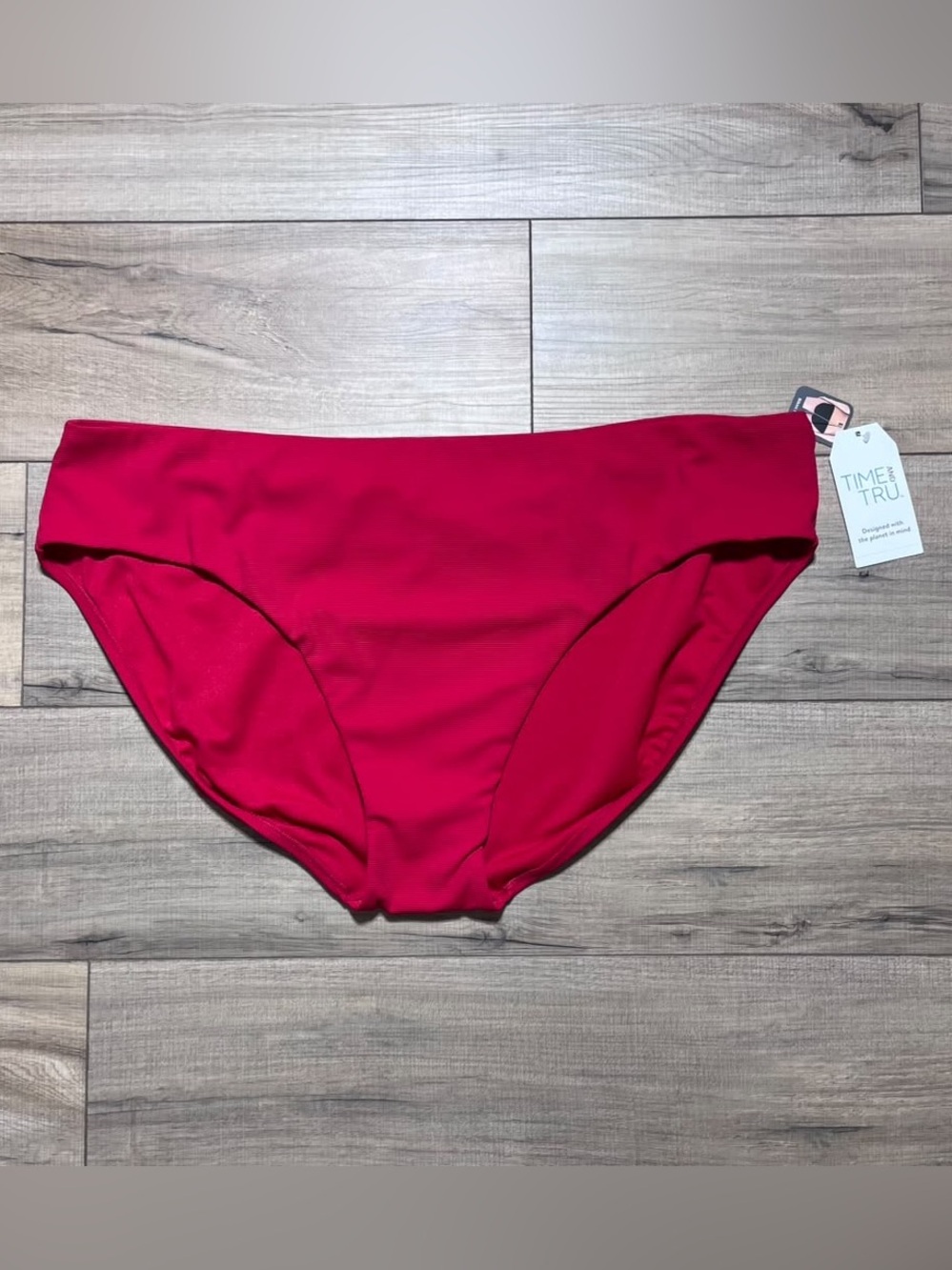 Time and Tru Womens Bikini Fit Ribbed Swim Bottom Size 3X (24W-26W) Classic Red